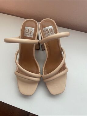 Dolce Vita Nude Three-Strap Block Heel Sandals